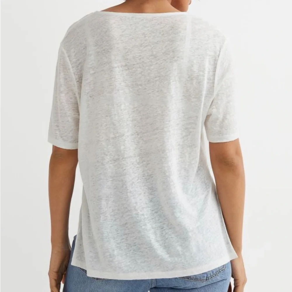 NWT premium Linen V-neck Jersey T-shirt light blue - Picture 2 of 4